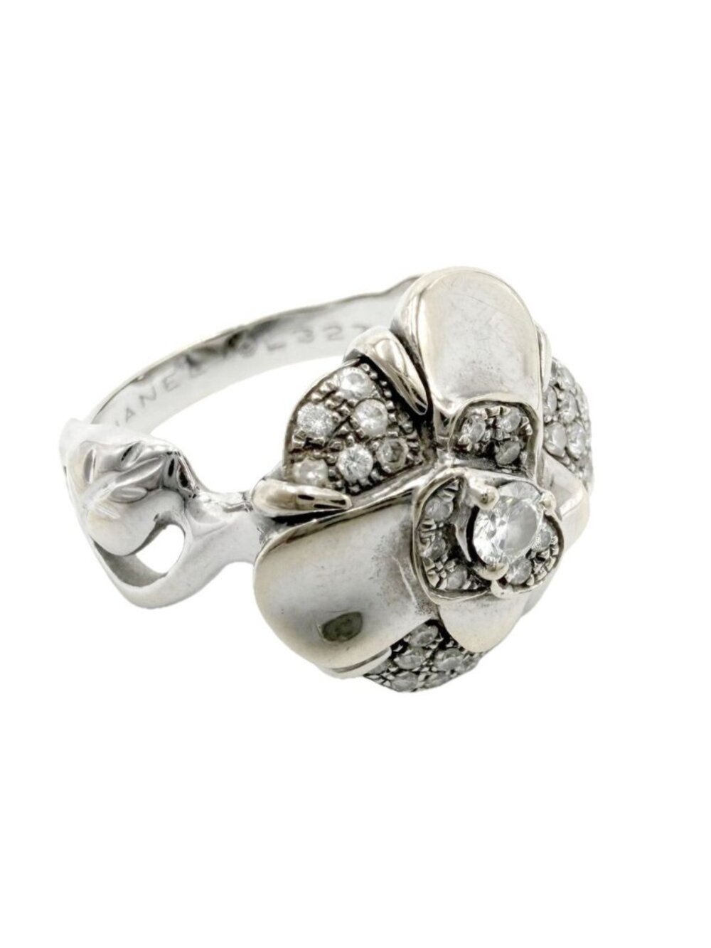 Chanel Ring Camellia Accessory Sally 18k WG White Gold Diamond Vintage